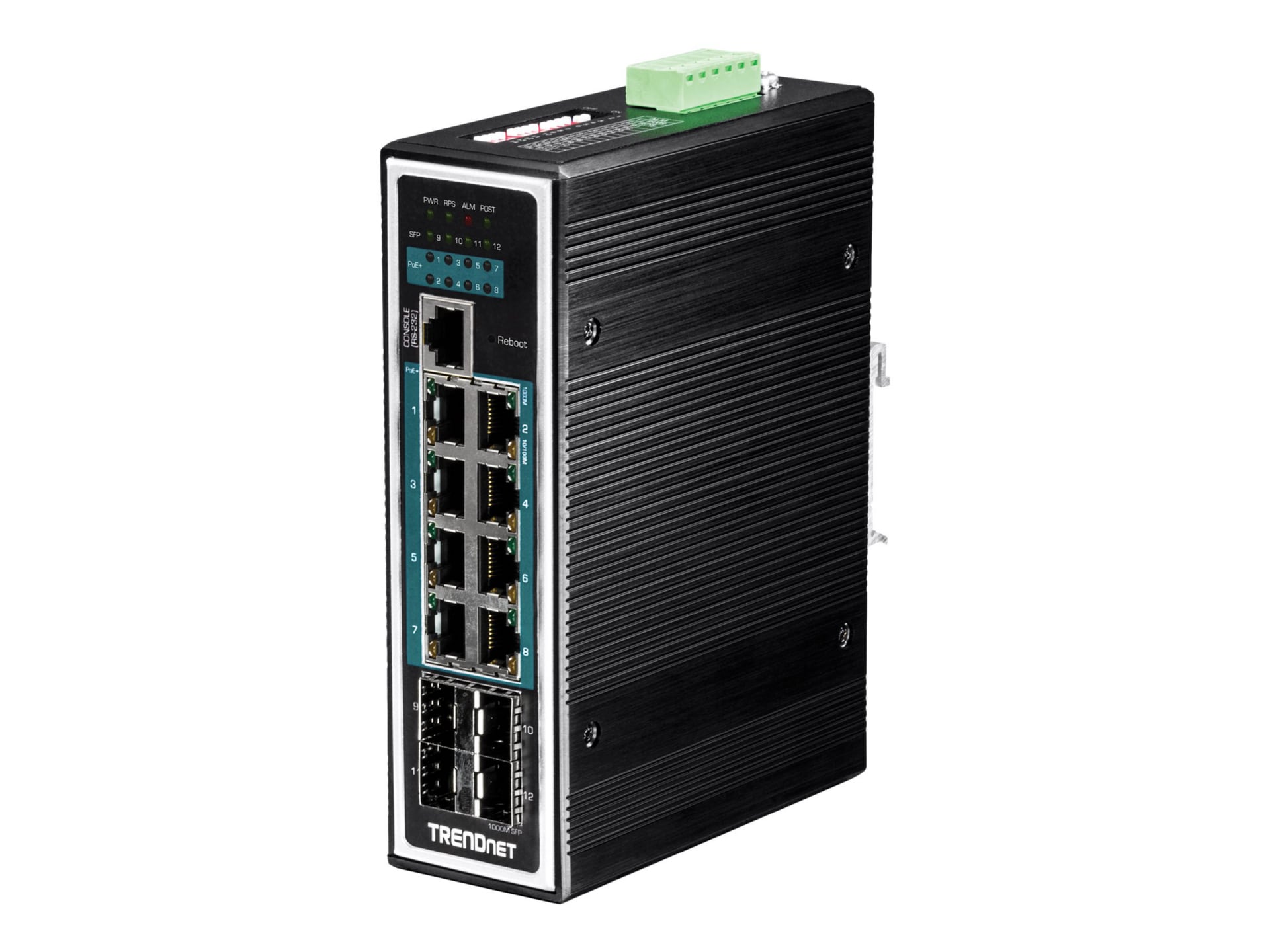 TRENDnet 12-Port Hardened Industrial Gigabit PoE+ Layer 2+ Managed DIN-Rail