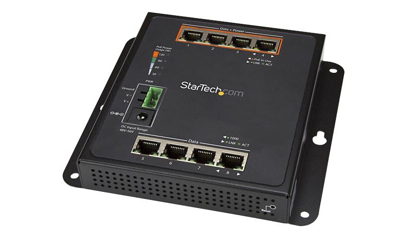 StarTech.com Industrial 8 Port Gigabit PoE Switch, 4 x PoE+ 30W, Power Over