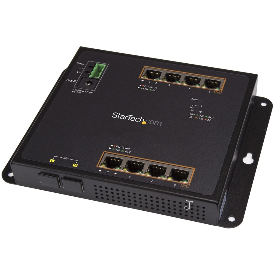 StarTech.com Industrial 8 Port Gigabit PoE+ Switch w/2 SFP MSA Slots 30W Layer/L2 Switch Managed Ethernet Network TAA
