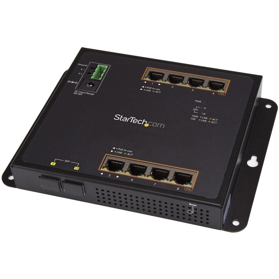 StarTech.com Industrial 8Port Gigabit PoE+ Switch w/2 SFP Slots 30W Managed