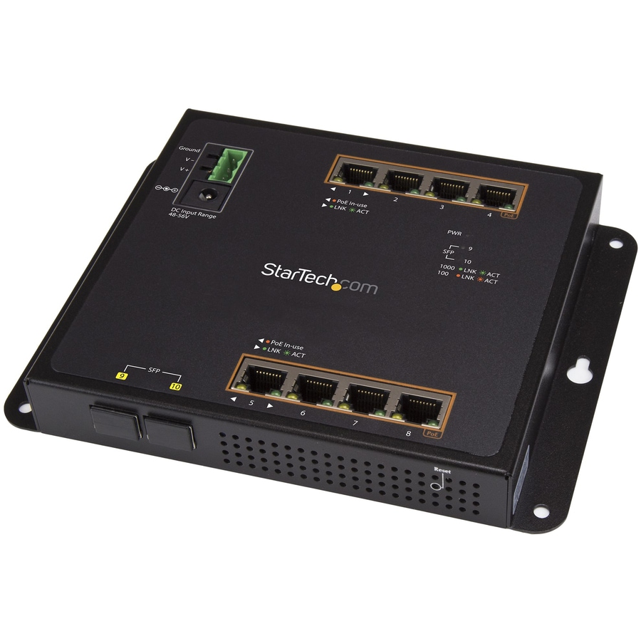 Thumbnail 2 of 4 for StarTech.com Industrial 8 Port Gigabit PoE+ Switch w/2 SFP MSA Slots 30W Layer/L2 Switch Managed Ethernet Network TAA