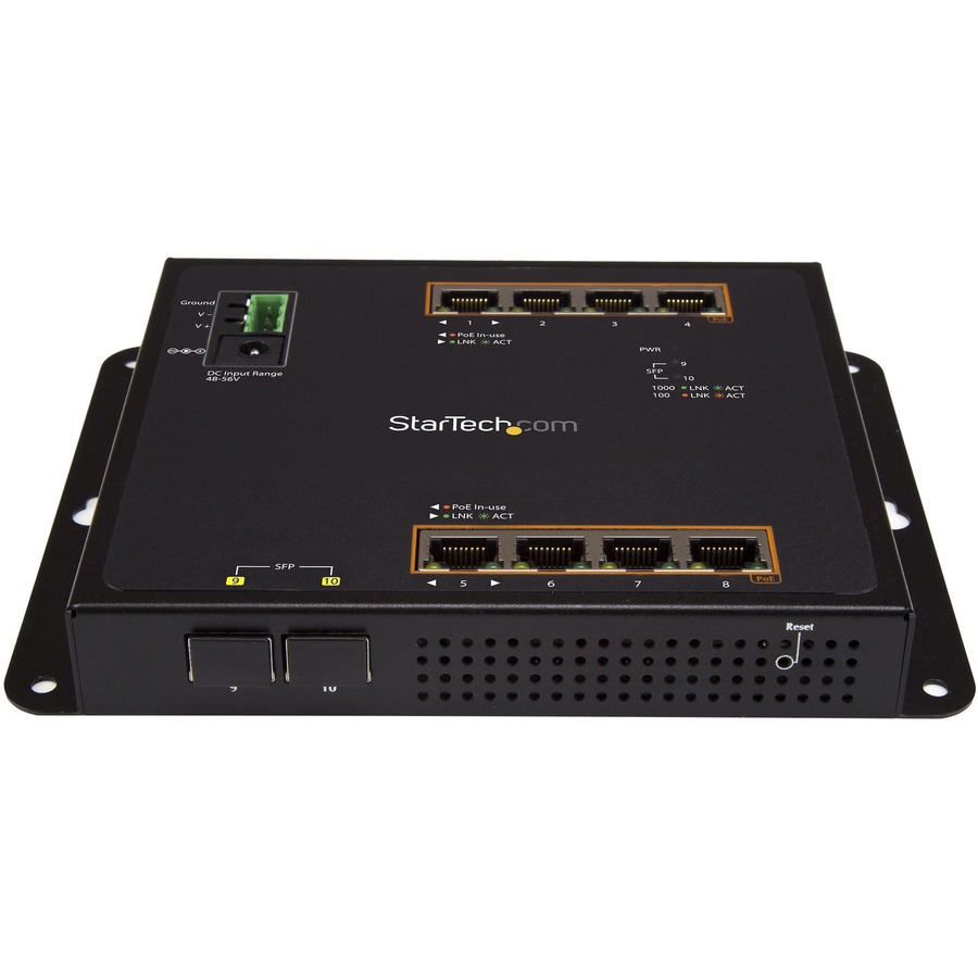 Thumbnail 3 of 4 for StarTech.com Industrial 8 Port Gigabit PoE+ Switch w/2 SFP MSA Slots 30W Layer/L2 Switch Managed Ethernet Network TAA