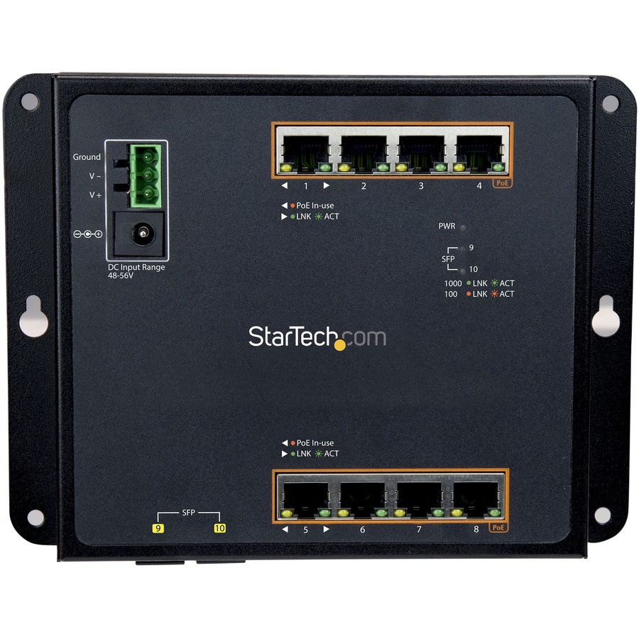 Thumbnail 4 of 4 for StarTech.com Industrial 8 Port Gigabit PoE+ Switch w/2 SFP MSA Slots 30W Layer/L2 Switch Managed Ethernet Network TAA