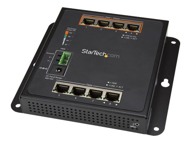 StarTech.com Industrial 8 Port Gigabit PoE Switch 4xPoE+ 30W -40C to +75C