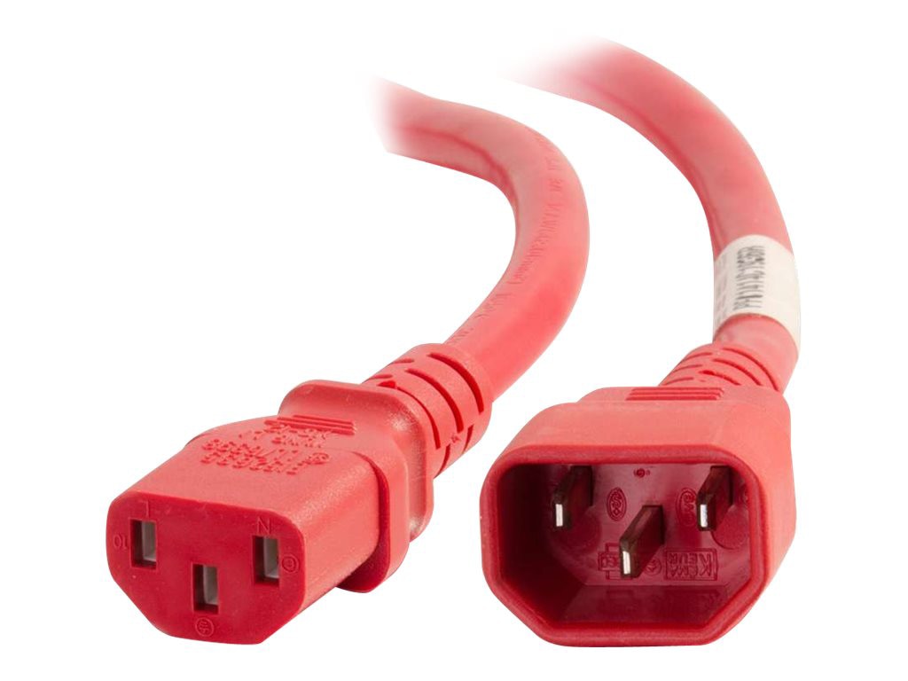 C2G 3ft Power Cord - 14 AWG - IEC320C14 to IEC320C13 - 250V/10A - Red