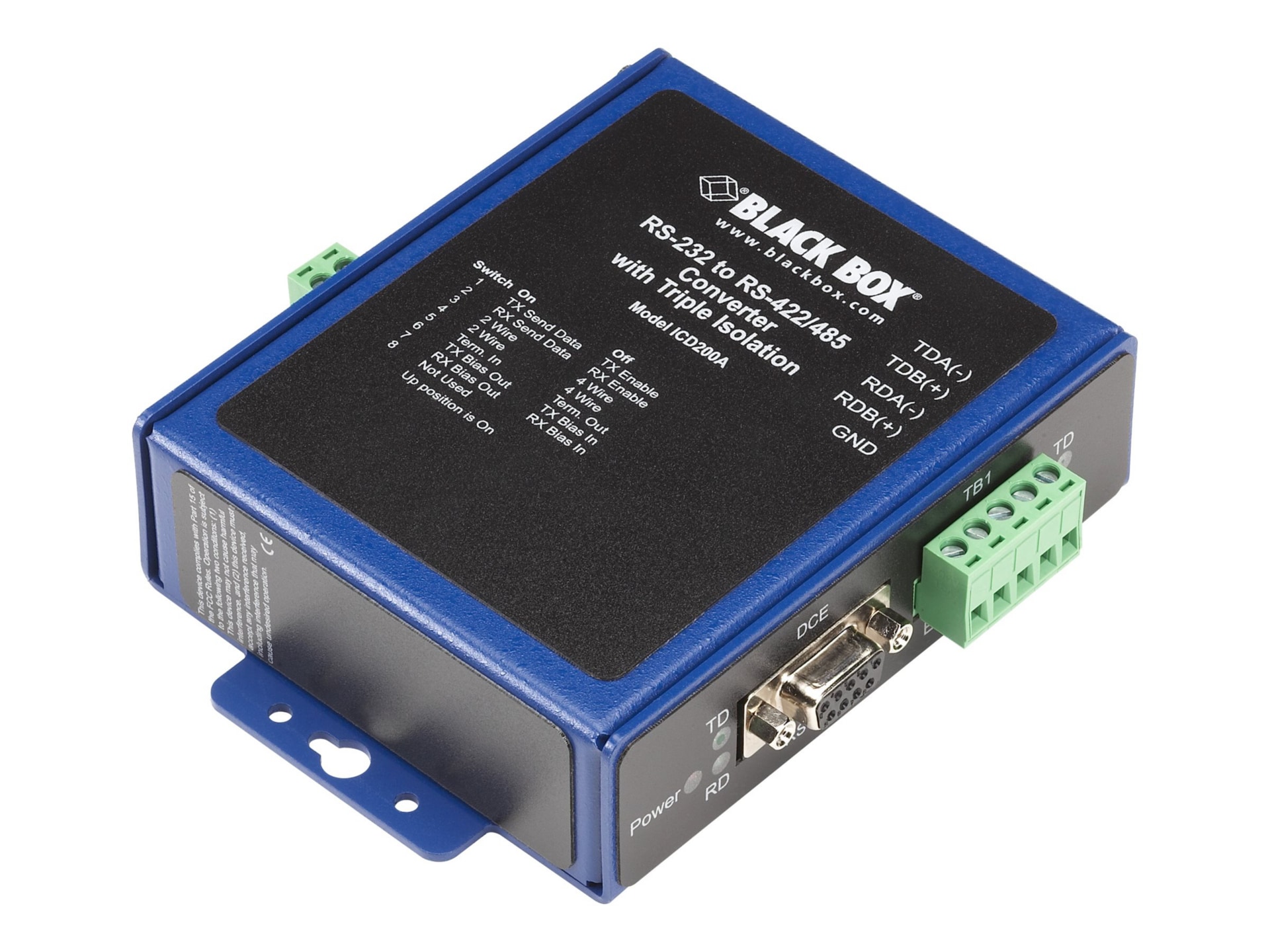 Black Box Industrial Opto-Isolated RS-232 to RS-422/485 - repeater - ASCII,