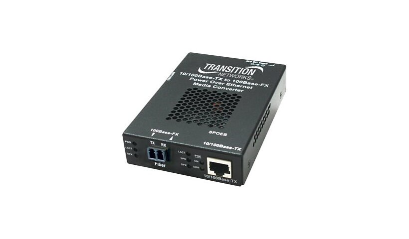 Transition Networks Stand-Alone Power Over Ethernet Media Converter - fiber