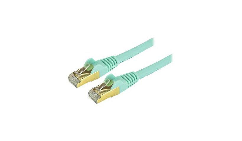 StarTech.com 1ft CAT6a Ethernet Cable - 10 Gigabit Category 6a Shielded Snagless 100W PoE Patch Cord - 10GbE Aqua UL