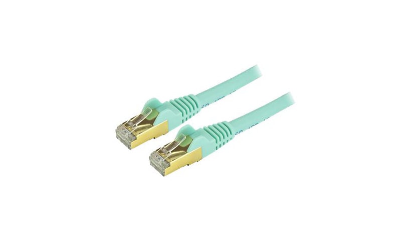 StarTech.com 12ft CAT6a Ethernet Cable - 10 Gigabit Category 6a Shielded Snagless 100W PoE Patch Cord - 10GbE Aqua UL