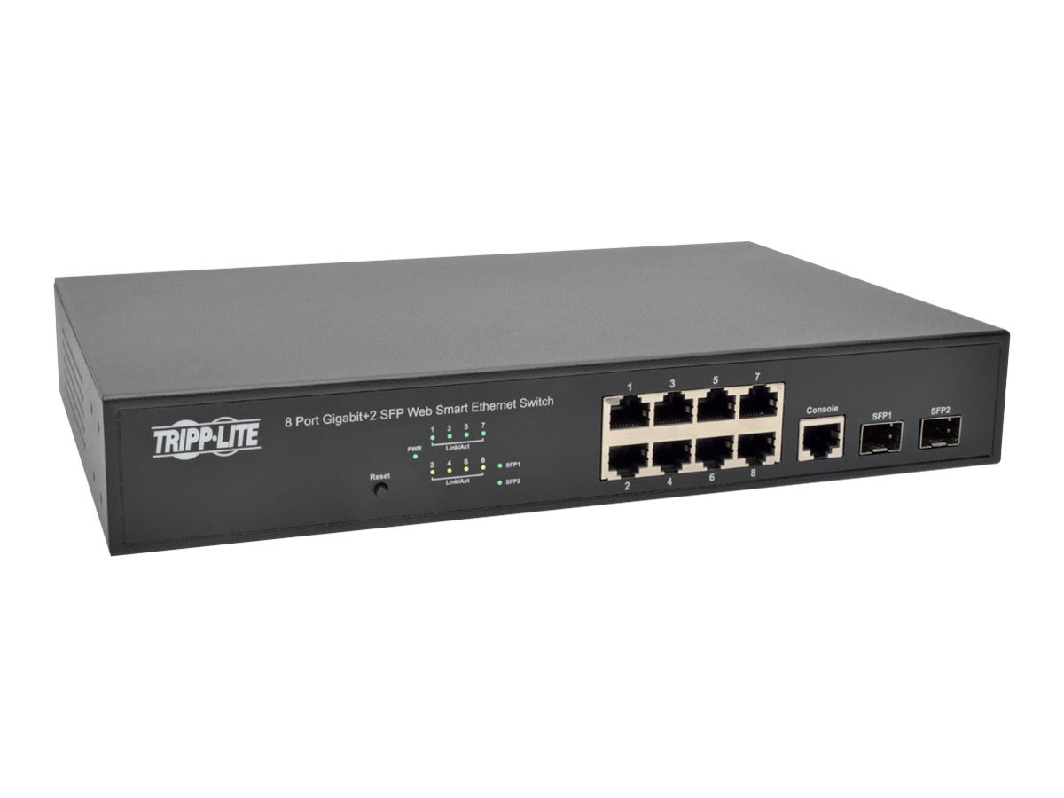 Tripp Lite 8-Port Gigabit Ethernet Switch L2 Web-Smart Managed, 10/100/1000Mbps, 2 Dedicated Gigabit SFP Slots, 20 Gbps,
