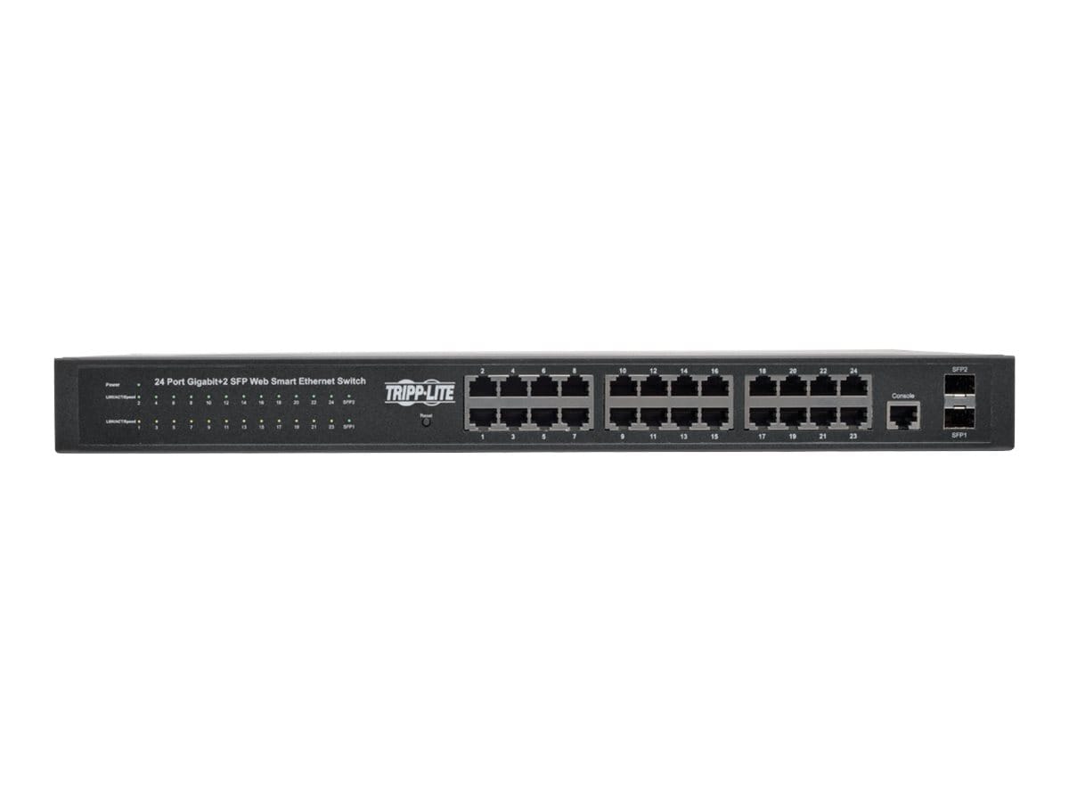 Tripp Lite 24-Port Gigabit Ethernet Switch 10/100/1000Mbps, L2 Web-Smart Managed, 2 Dedicated Gigabit SFP Slots, 52