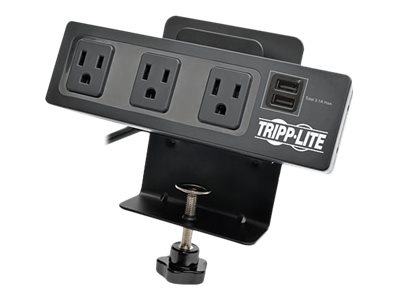 Eaton Tripp Lite Series 3-Outlet Surge Protector Power Strip Desk Clamp w/ 2-Port USB Charging - surge protector