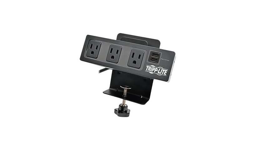 Tripp Lite 3-Outlet Surge Protector Power Strip Desk Clamp w/ 2-Port USB Charging - surge protector