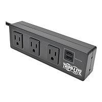 Tripp Lite 3-Outlet Surge Protector Power Strip w/2-Port USB Charging Black