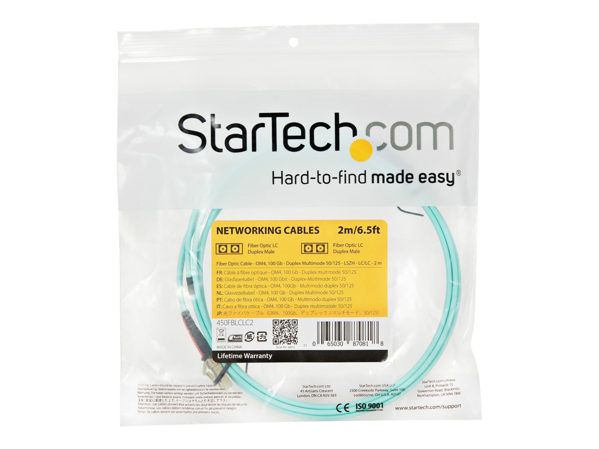 Thumbnail 5 of 9 for StarTech.com 2m (6ft) LC/UPC to LC/UPC OM4 Multimode Fiber Optic Cable, 50/125 µm, 100G, LSZH Fiber Jumper Cord