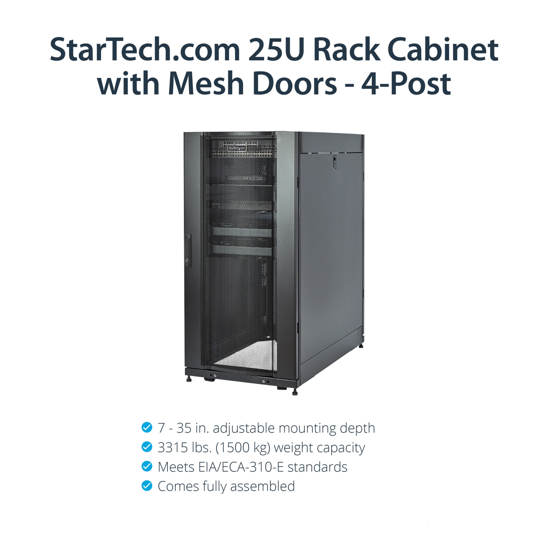 Thumbnail 2 of 6 for StarTech.com 4-Post 25U Server Rack Cabinet, 19" Data Rack Cabinet for Computer / IT Equipment, Half-Height Network Rack