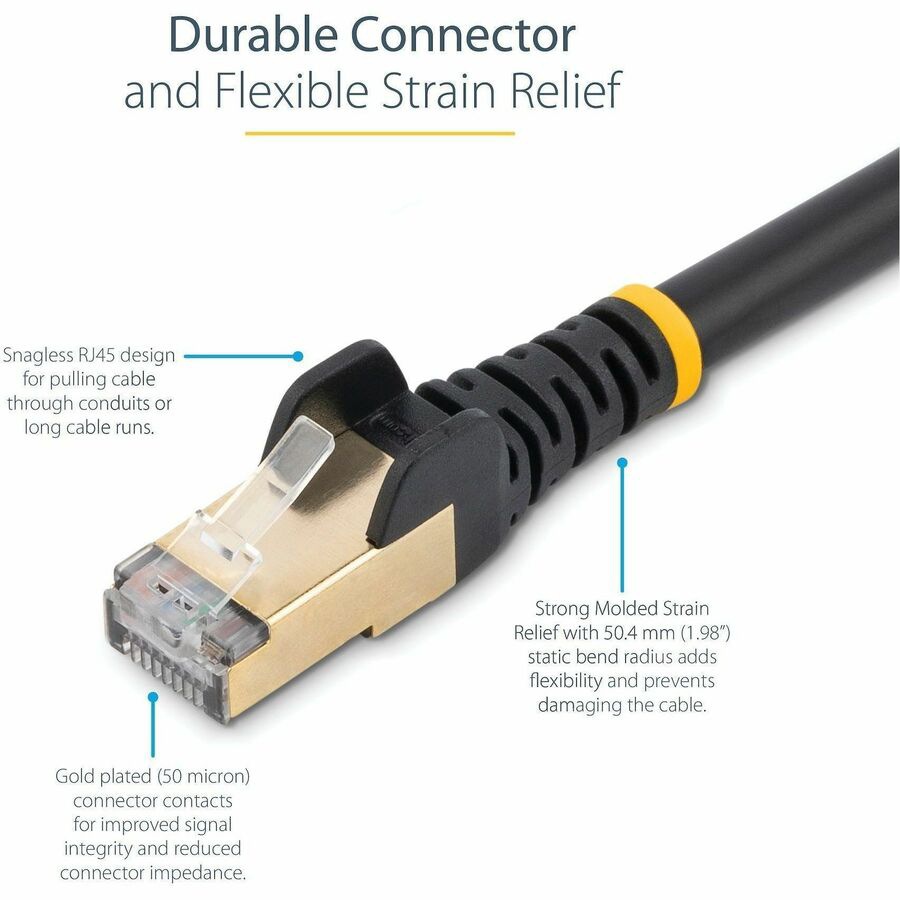 Thumbnail 4 of 6 for StarTech.com 2ft Black CAT6a Ethernet Cable - Snagless Shielded Ethernet Cable - CAT6a Network Patch Cable RJ45 - M/M