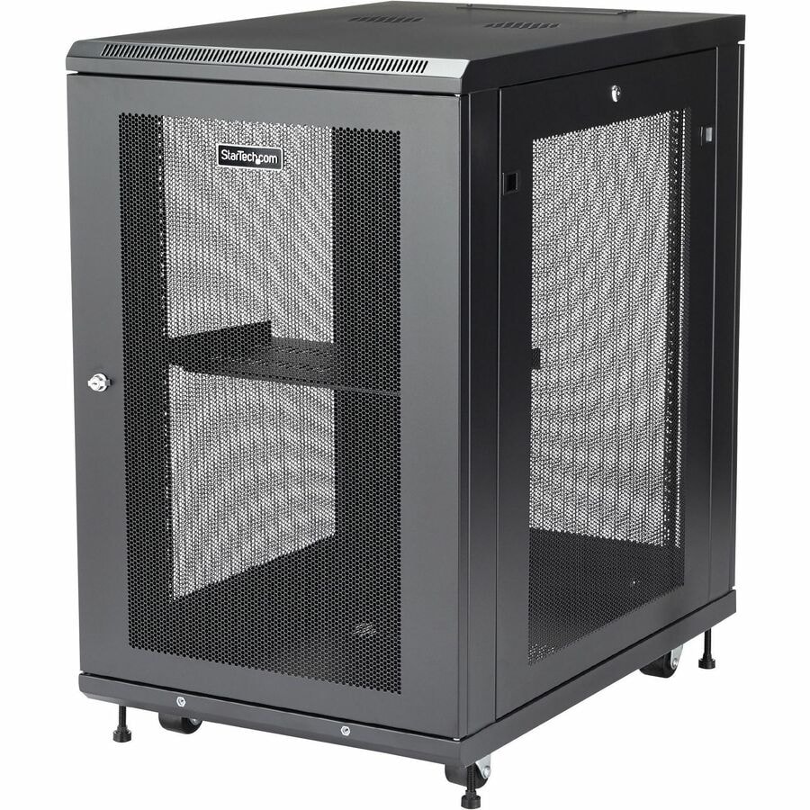 StarTech.com 4-Post 18U Server Rack Cabinet, 19" Data Rack Cabinet for Computer / IT Equipment, Half-Height Network Rack