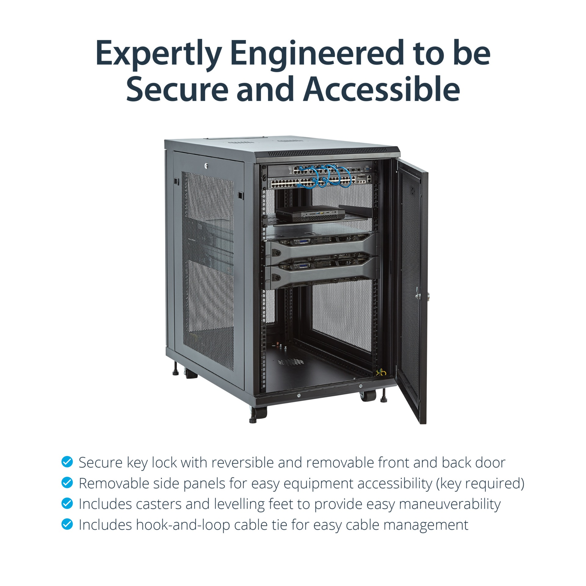 Thumbnail 3 of 6 for StarTech.com 4-Post 18U Server Rack Cabinet, 19" Data Rack Cabinet for Computer / IT Equipment, Half-Height Network Rack