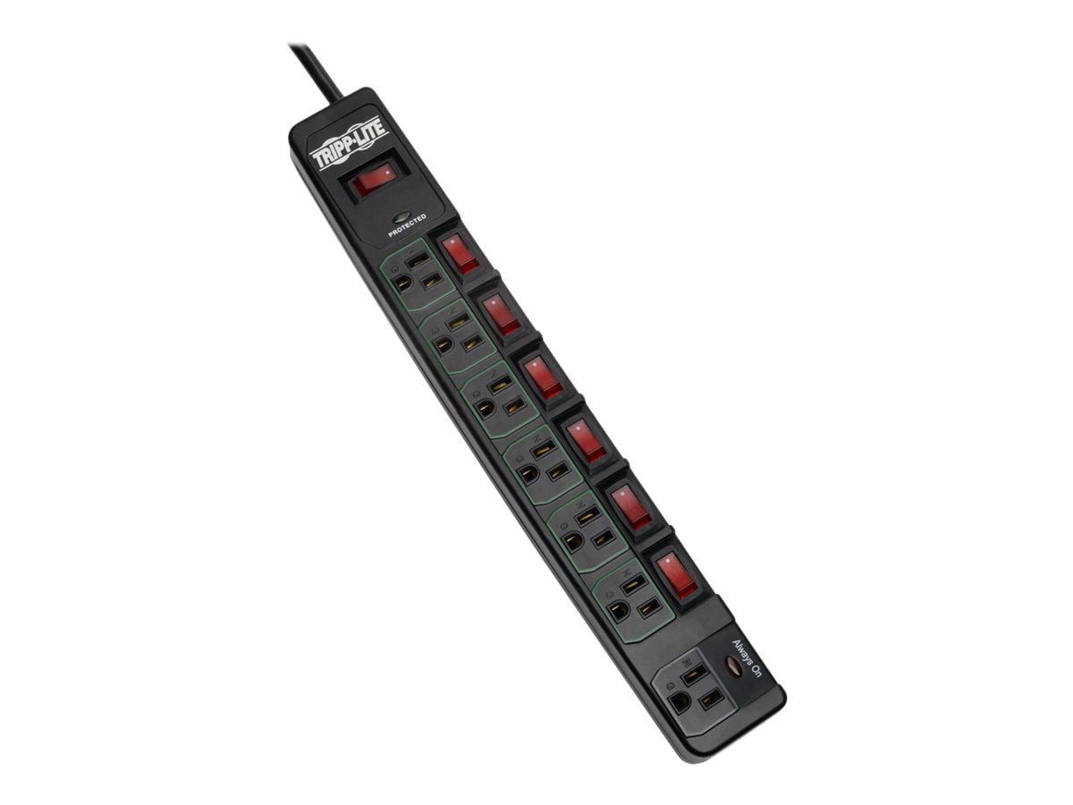 Tripp Lite ECO-Surge 7-Outlet Surge Protector, 6 ft. Cord, 1080 Joules, 6 Individually Controlled Outlets, Black Housing