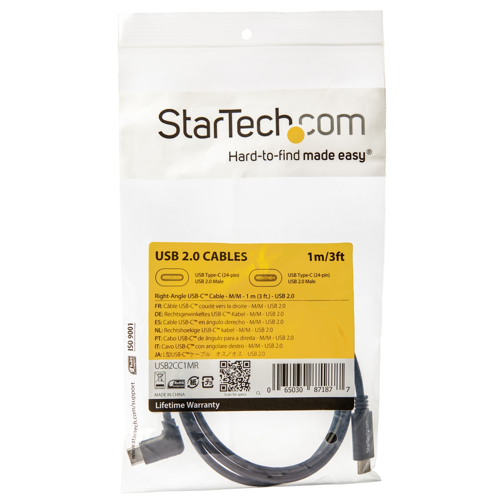 Thumbnail 3 of 12 for StarTech.com 3.3ft (1m) USB-C Charging Cable, Right-Angled, Charge & Sync, 60W (3A) PD, USB 2.0 Laptop Charger Cable