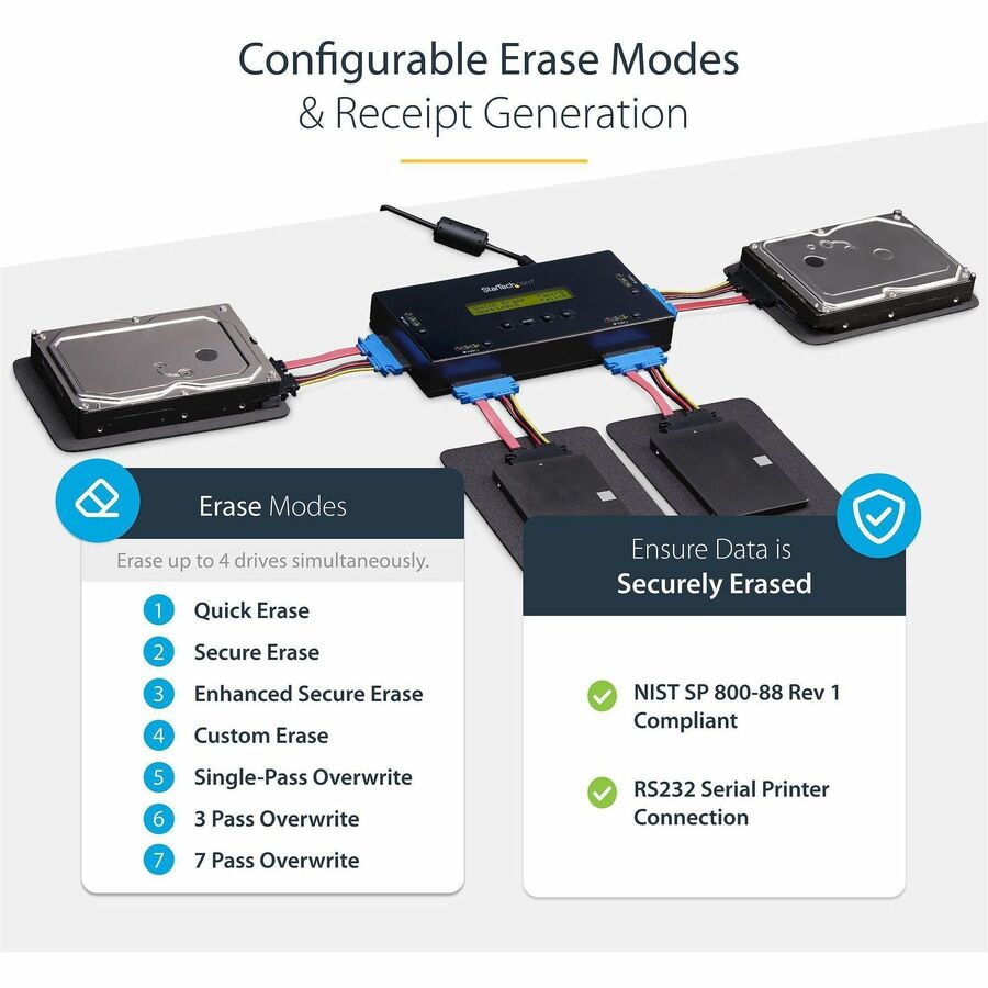 Thumbnail 5 of 9 for StarTech.com 4 Bay SSD/HDD Hard Drive Eraser, 2.5/3.5" SATA, Standalone Wiper, Disk Sanitizer, Hardware Wiper TAA