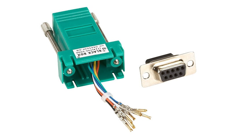 Black Box Modular Adapter Kit Unassembled, DB9F / RJ45F, Green,Thumbscrews