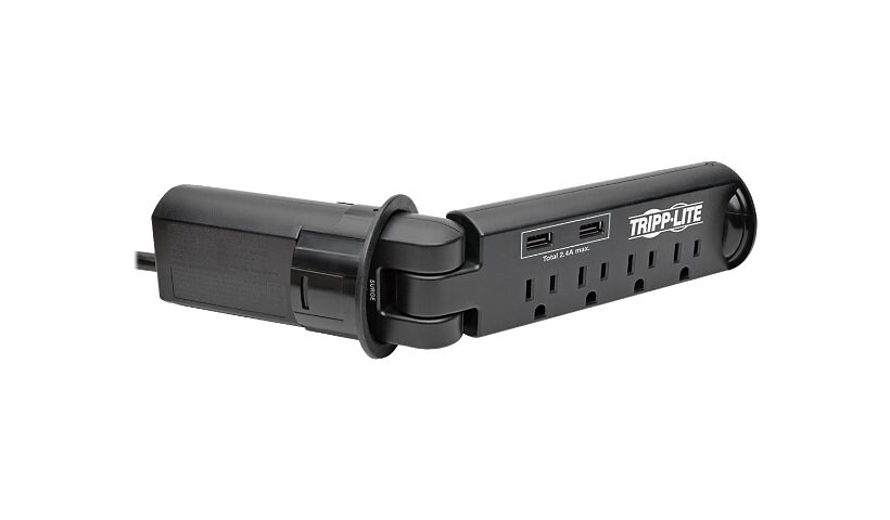 Tripp Lite 4-Outlet Surge Protector Power Strip Desk Grommet w/USB Charging