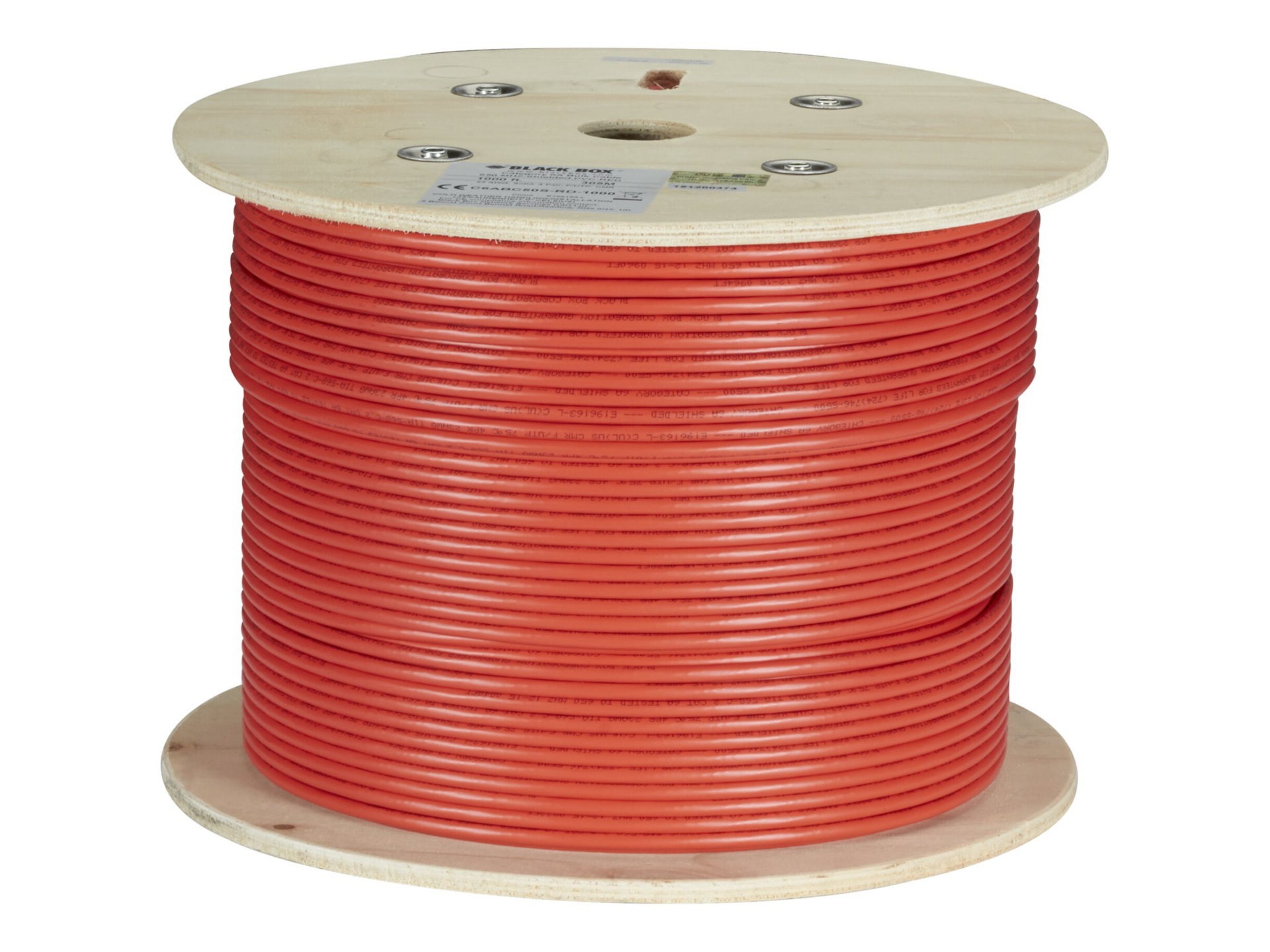 Black Box 1,000Ft CAT6A Solid Bulk Cable 650-MHZ UTP Red CMR PVC, Spool