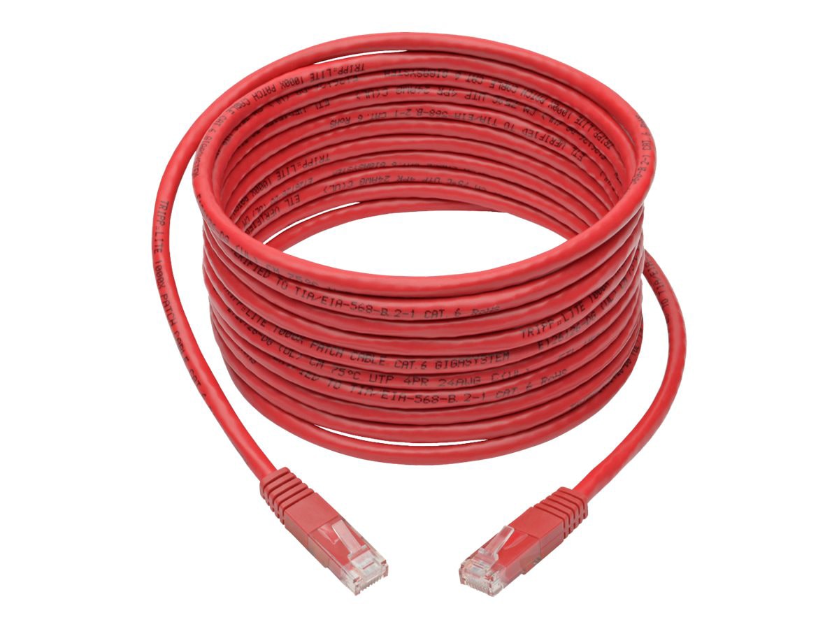Eaton Tripp Lite Series Cat6 Gigabit Molded (UTP) Ethernet Cable (RJ45 M/M), PoE, Red, 15 ft. (4.57 m) - patch cable -
