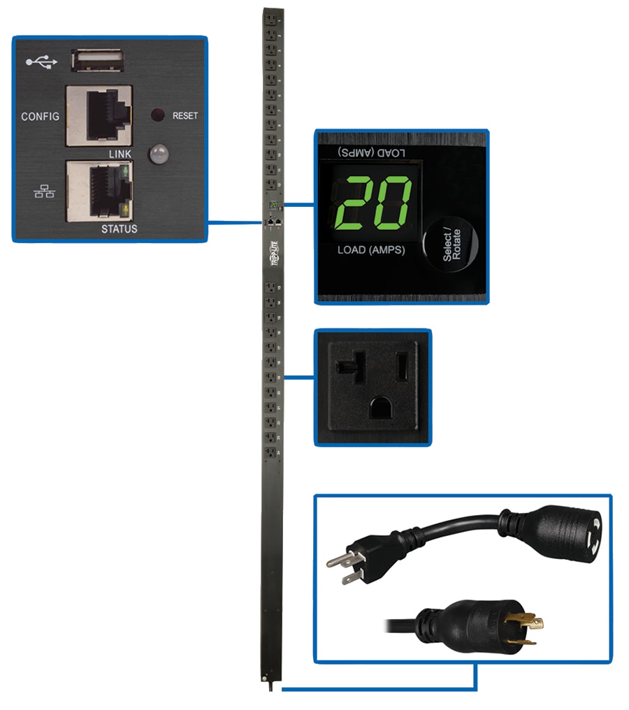 Tripp Lite 1.9kW Single-Phase Monitored PDU with LX Platform Interface, 120V Outlets (24 5-15/20R), 0U Vertical, 70 in.,