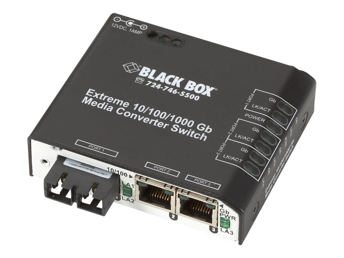 Black Box Extreme Media Converter Switch 24-VDC - fiber media converter - 1