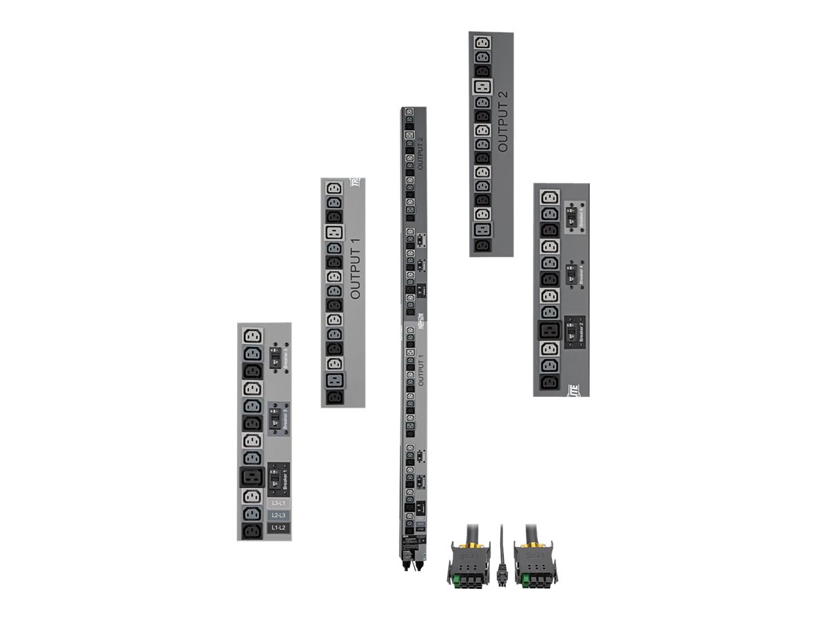 Tripp Lite 17.3kW 3-Phase Vertical PDU Strip, 208V Outlets (48 C13 &amp; 6 C19), 0U Rack-Mount, Accessory for Select ATS