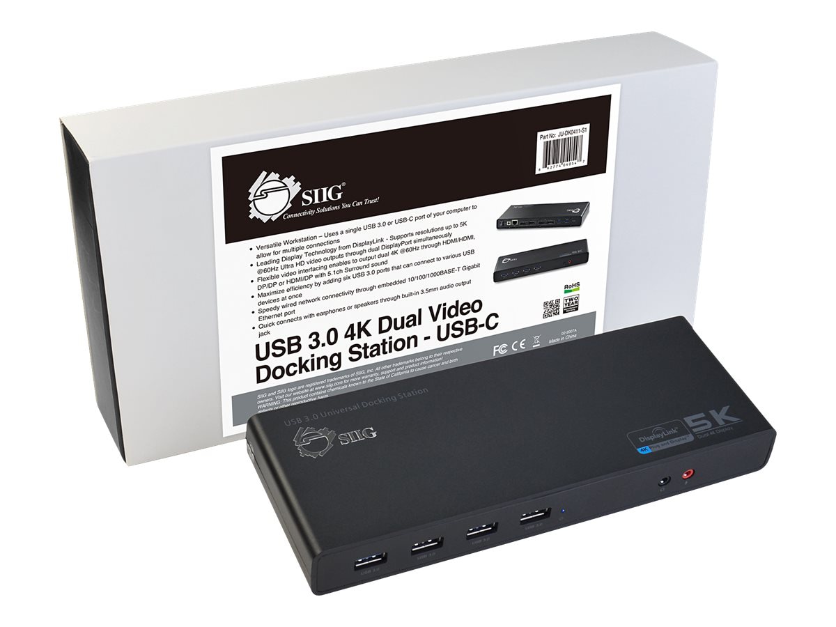 SIIG USB-C Dual Video Docking Station - docking station - USB-C - 2 x HDMI,