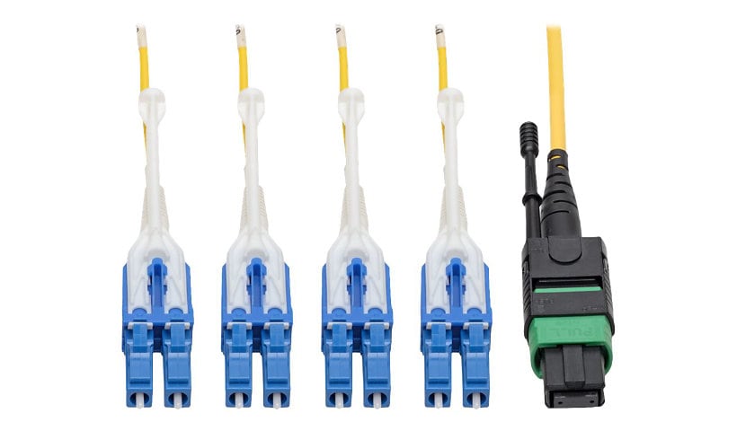 Tripp Lite MTP/MPO (APC) to 8xLC (UPC) Singlemode Breakout Patch Cable, 40/100 GbE, QSFP+ 40GBASE-PLR4, Plenum, Yellow,