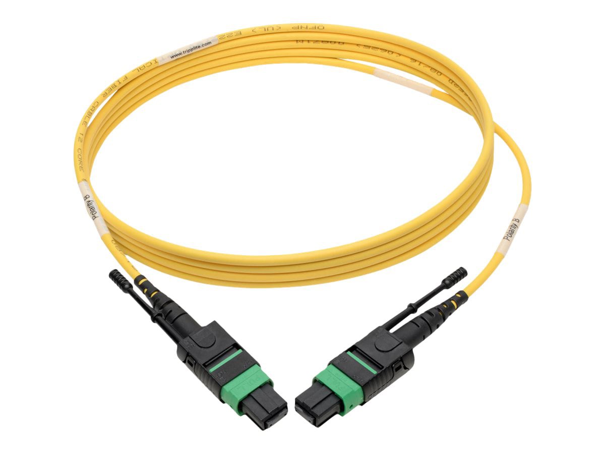 Tripp Lite MTP/MPO (APC) Singlemode Patch Cable (F/F), 12 Fiber, 40/100 GbE, QSFP+ 40GBASE-PLR4, Plenum, Push/Pull Tab,