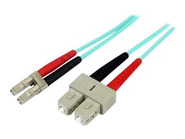 StarTech.com 10m (30ft) LC/UPC to SC/UPC OM3 Multimode Fiber Optic Cable, Full Duplex Zipcord Fiber, 100Gbps, LOMMF,
