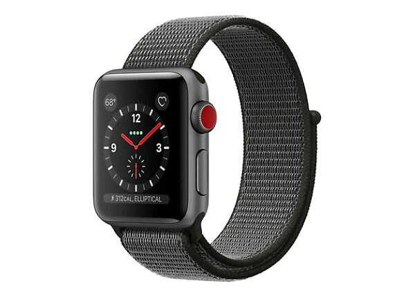Apple Watch Series 3 (GPS + Cellular) - space gray aluminum - smart watch with sport loop - dark olive - 16 GB - not