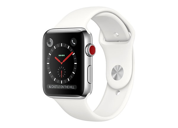 Apple Watch Series 3 (GPS + Cellular) - stainless steel - smart watch with sport band - soft white - 16 GB - not
