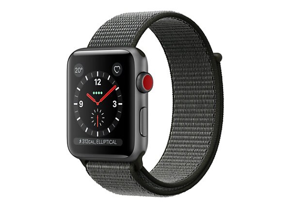 Apple Watch Series 3 (GPS + Cellular) - space gray aluminum - smart watch with sport loop - dark olive - 16 GB - not