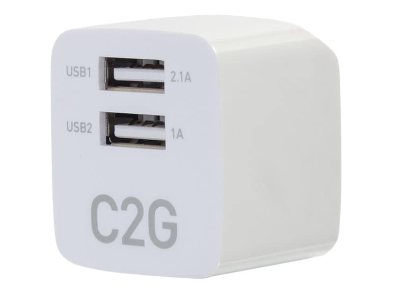 C2G 2-Port USB A Wall Charger - AC to Dual USB-A Adapter - 5V/2.1A