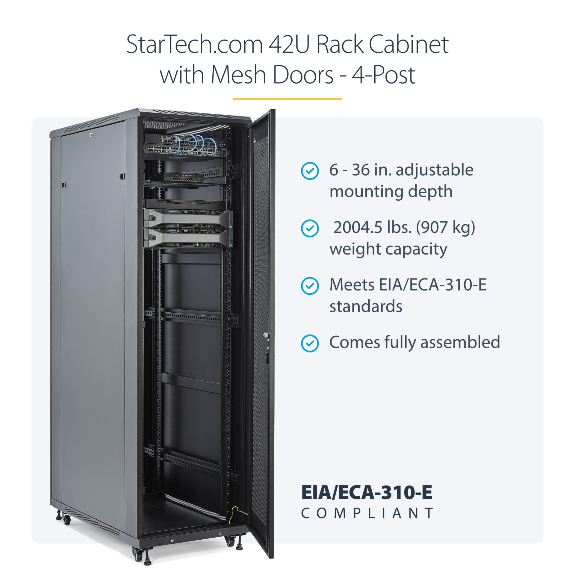 Thumbnail 2 of 7 for StarTech.com 4-Post 42U Server Rack Cabinet, Data Rack Cabinet for Computer/IT Equipment, Rack Server Cabinet w/ Casters