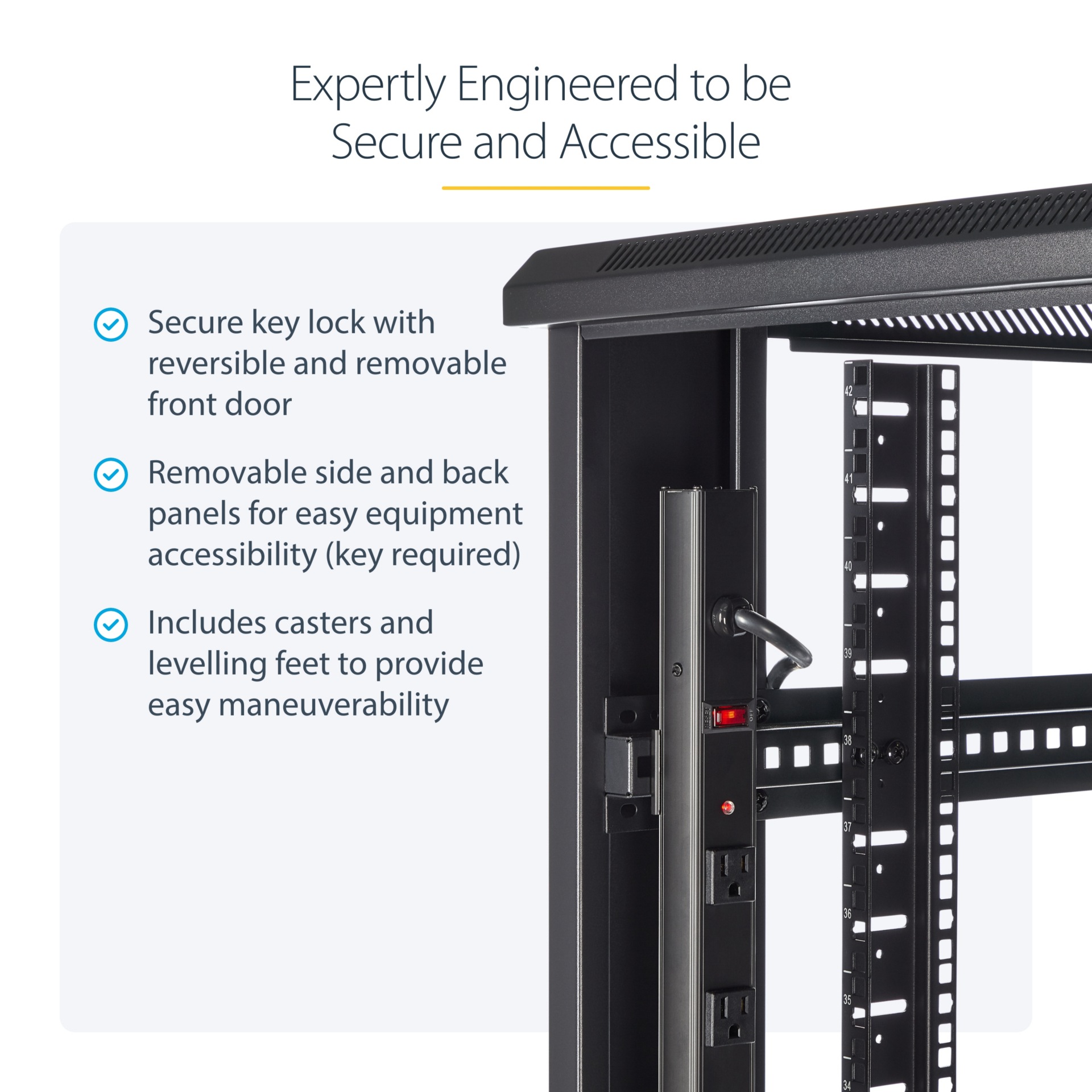 Thumbnail 3 of 7 for StarTech.com 4-Post 42U Server Rack Cabinet, Data Rack Cabinet for Computer/IT Equipment, Rack Server Cabinet w/ Casters