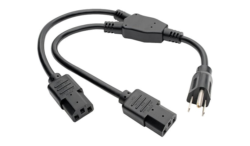 Eaton Tripp Lite Series Y Splitter Power Cable, NEMA 5-15P to 2x C13 - 10A, 125V, 18 AWG, 1.5 ft. (0.45 m), Black -