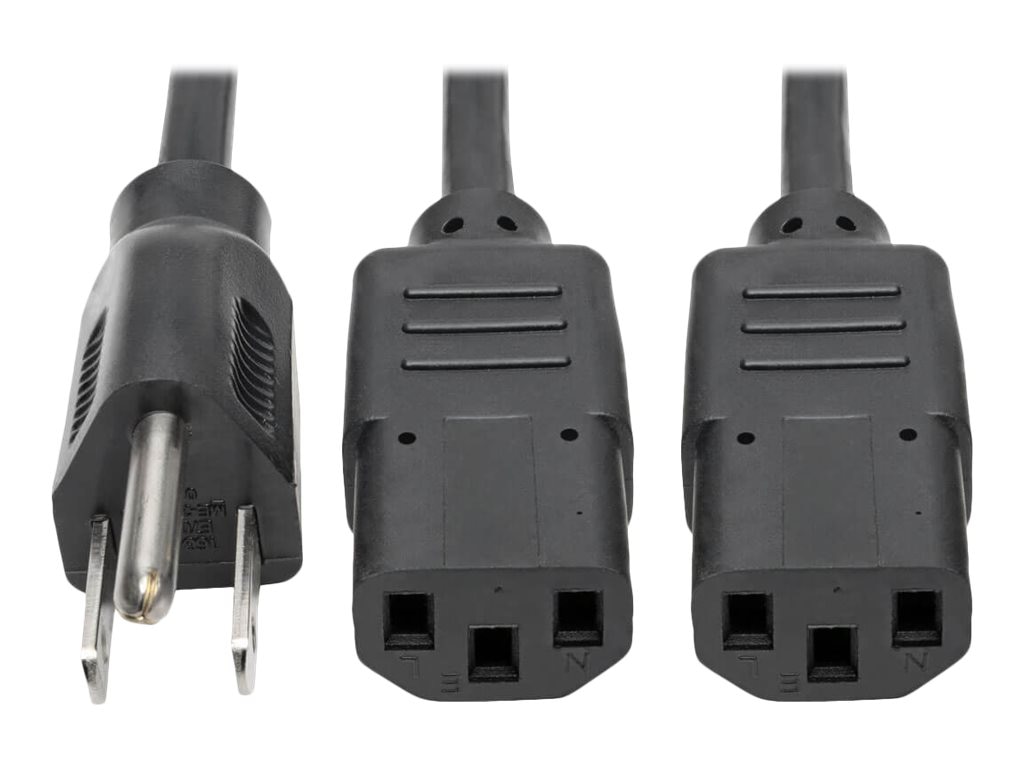 Thumbnail 2 of 4 for Eaton Tripp Lite Series Y Splitter Power Cable, NEMA 5-15P to 2x C13 - 10A, 125V, 18 AWG, 1.5 ft. (0.45 m), Black -