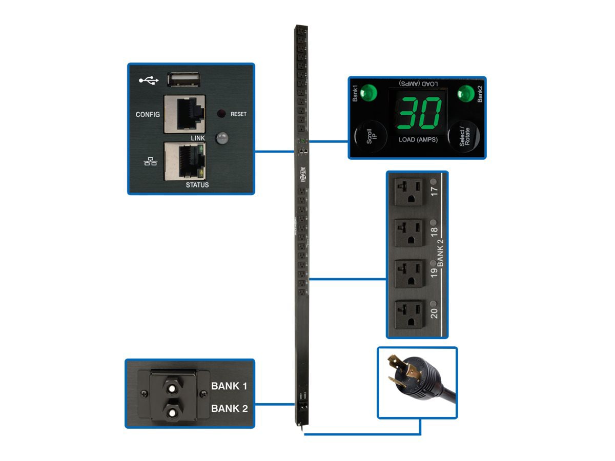 Tripp Lite 2.9kW Single-Phase Switched PDU with LX Platform Interface, 120V Outlets (24 5-15/20R), 10 ft. Cord w/L5-30P,