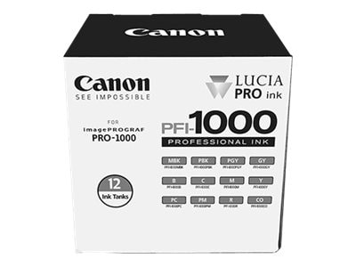 Canon PFI-1000 - 12-pack - gray, blue, yellow, cyan, magenta, red, matte bl