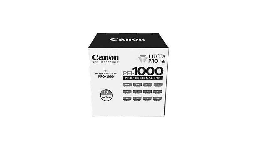 Canon PFI-1000 - 12-pack - gray, blue, yellow, cyan, magenta, red, matte black, photo black, photo cyan, photo magenta,