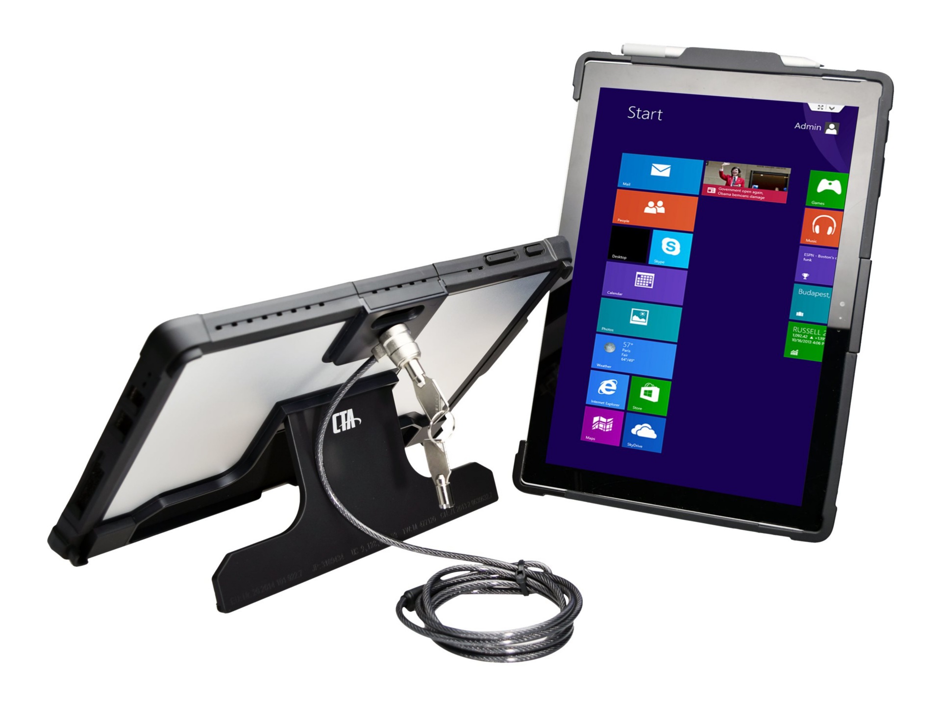 CTA Security Case w/ Kickstand &amp; Anti-Theft Cable for Surface Pro 4, 5, 6