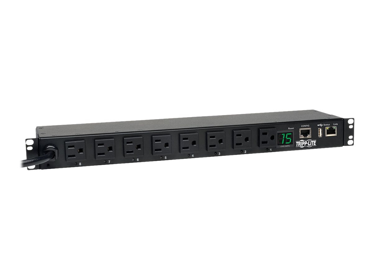 Thumbnail 2 of 6 for Eaton 1.4kW Single-Phase Switched PDU, LX Interface, 120V Outlets (8 5-15R), NEMA 5-15P, 12 ft. (3.66 m) Cord, 1U Rack,